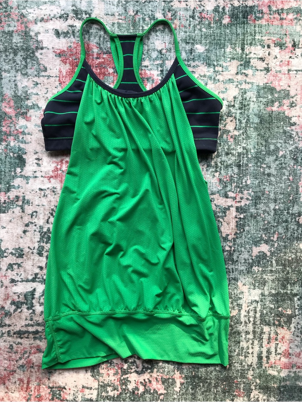 lululemon athletica Bright Green Tank with Navy Blue Shelf Bra